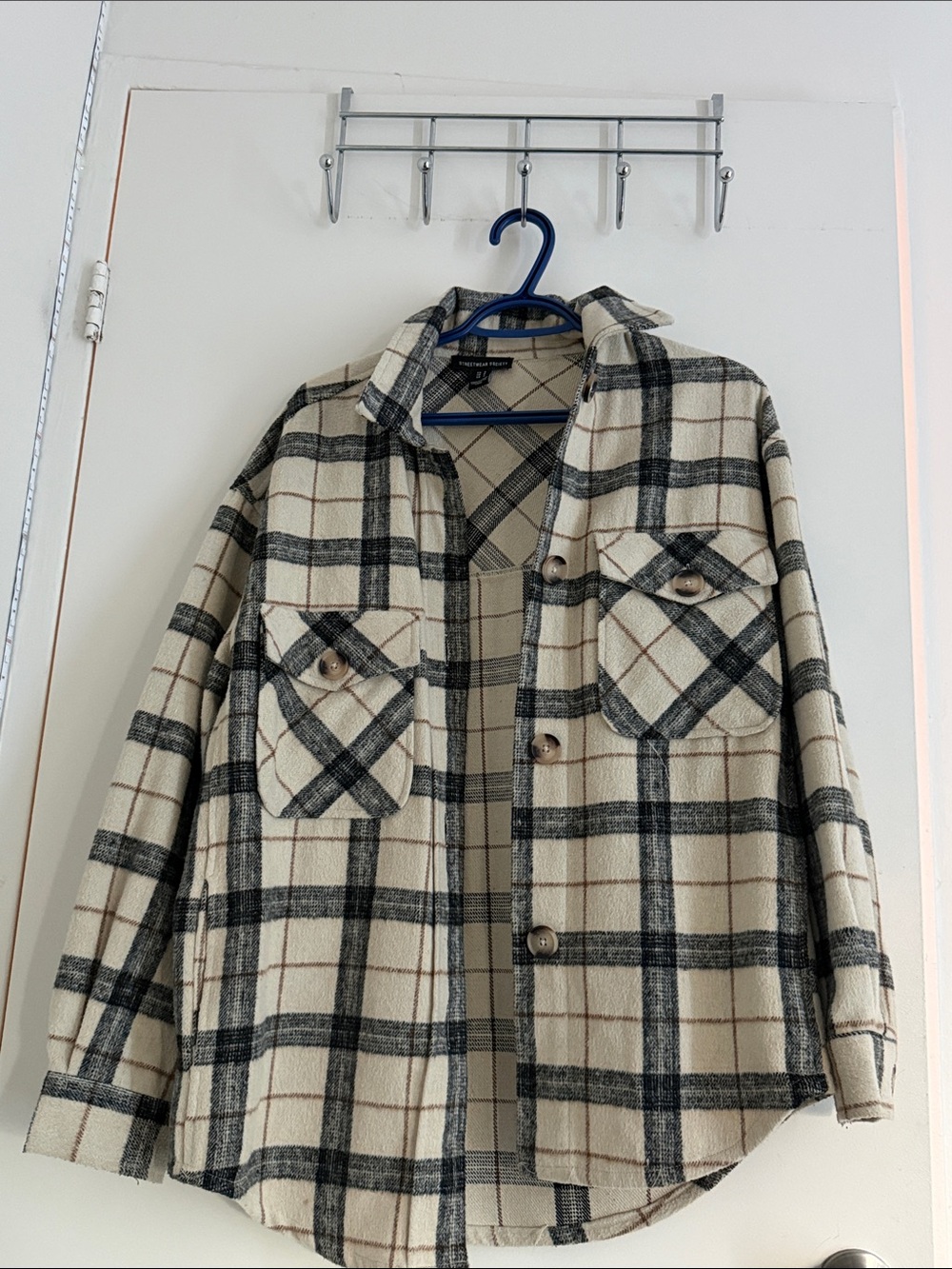 Urban Planet Cream & Black Plaid Shirt Jacket
